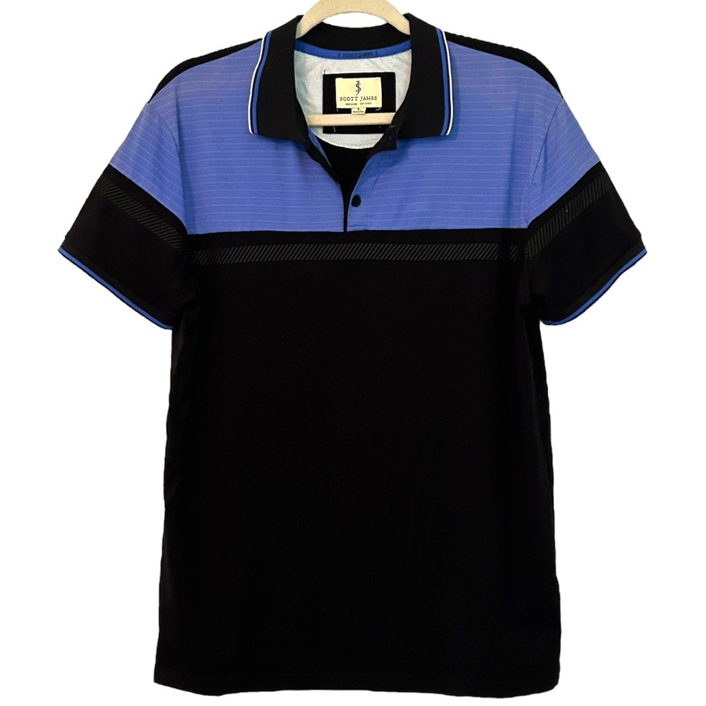 Scott James Men’s‎ Short Sleeve Black and Blue Polo Shirt  Sz L
